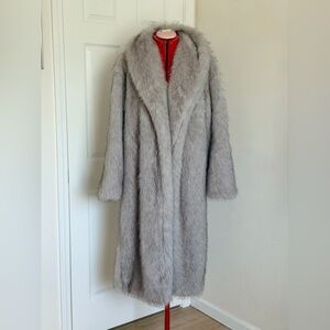 NWOT NEW Shein Grey Faux Fur Long Midi Coat Soft Luxury Winter Jacket Fits S–L